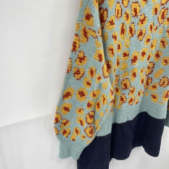 Davi & Dani Womens Animal Print Sweater Balloon Long Sleeve  Blue Yellow 2XL - Picture 3 of 10